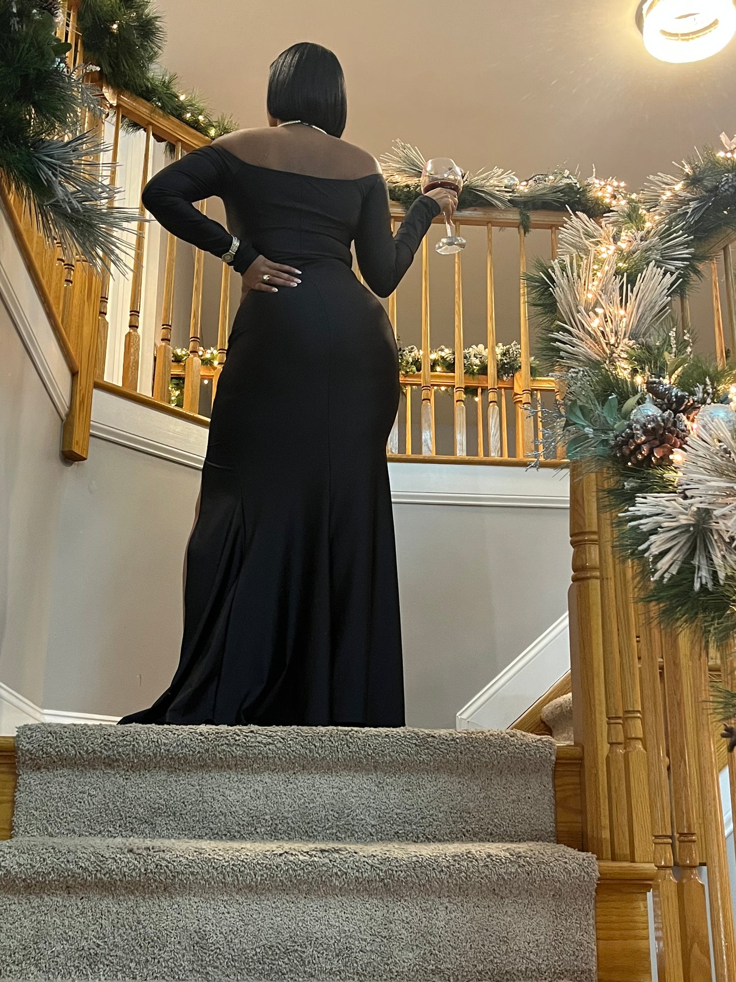 Los Angeles-LONG SLEEVE OFF SHOULDER EVENING DRESS