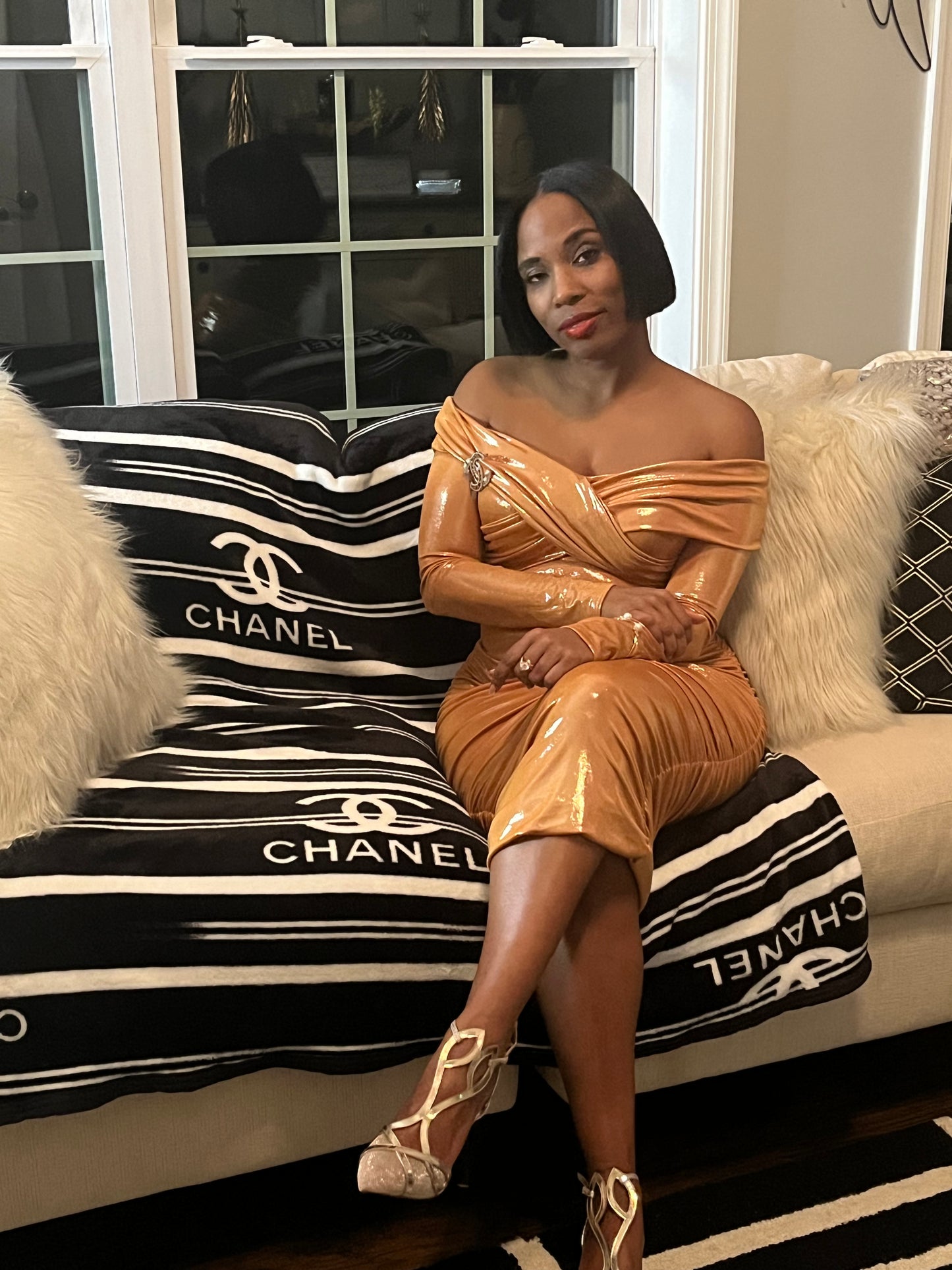 Charlotte-METALLIC OFF SHOULDER DRESS